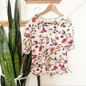 LUCKY BRAND floral print ruffle detail sleeves top